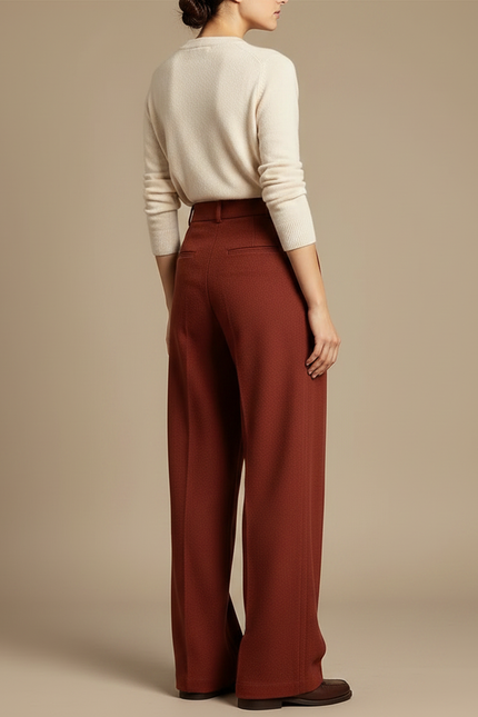 Pantalon À Pince Laine Large Plissé Rouge Brique Élégant - Bordeaux - vue 2