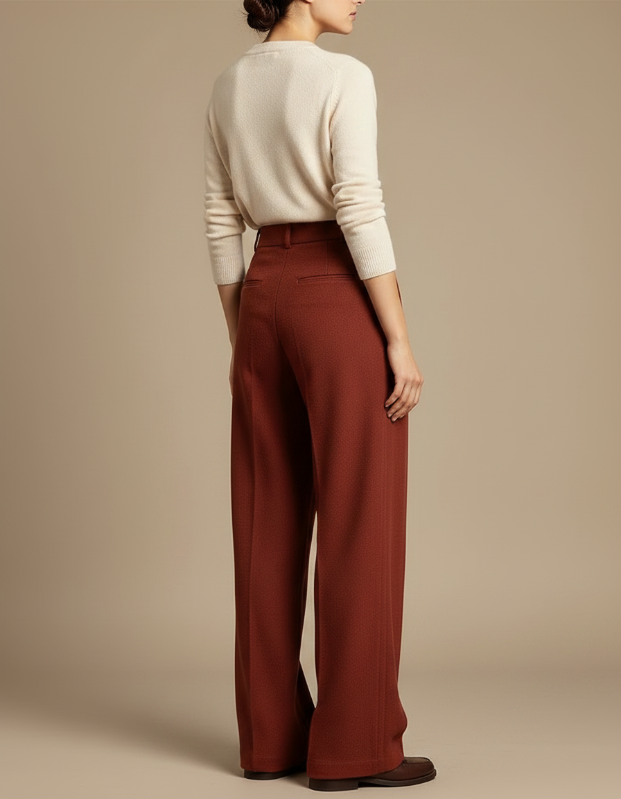 Pantalon À Pince Laine Large Plissé Rouge Brique Élégant - Bordeaux - vue 2