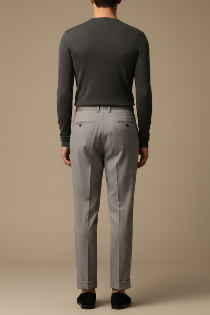 Pantalon À Pince Gris Clair Plissé Slim Élégant Homme - Laine - vue 2