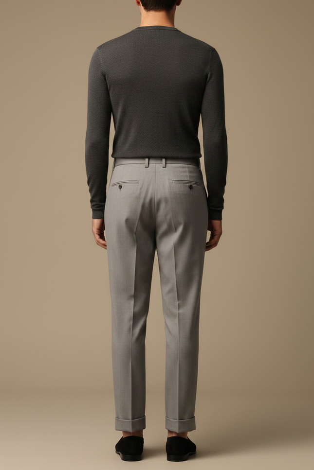 Pantalon À Pince Gris Clair Plissé Slim Élégant Homme - Laine - vue 2