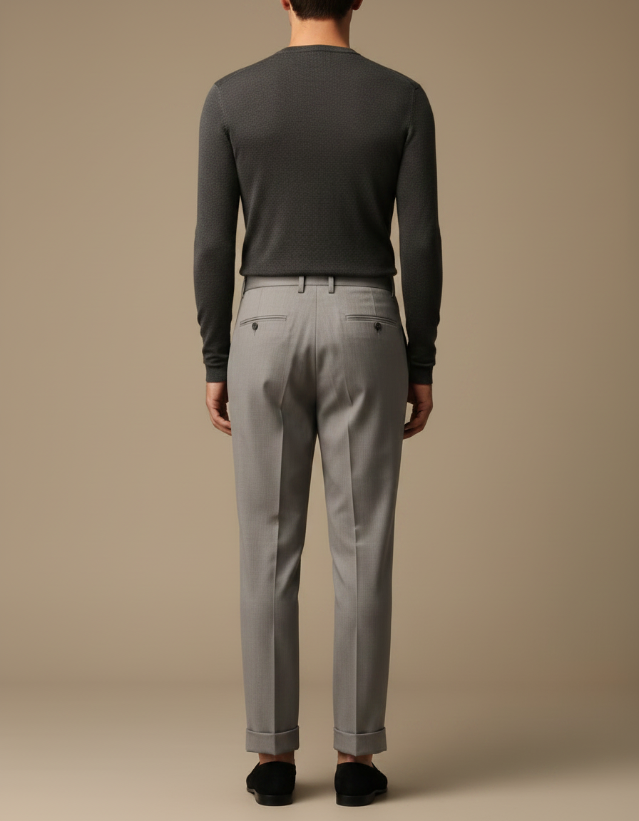 Pantalon À Pince Gris Clair Plissé Slim Élégant Homme - Laine - vue 2