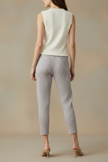 Pantalon À Pince Plissé Gris Confortable Cheville Décontracté - Maille - vue 2