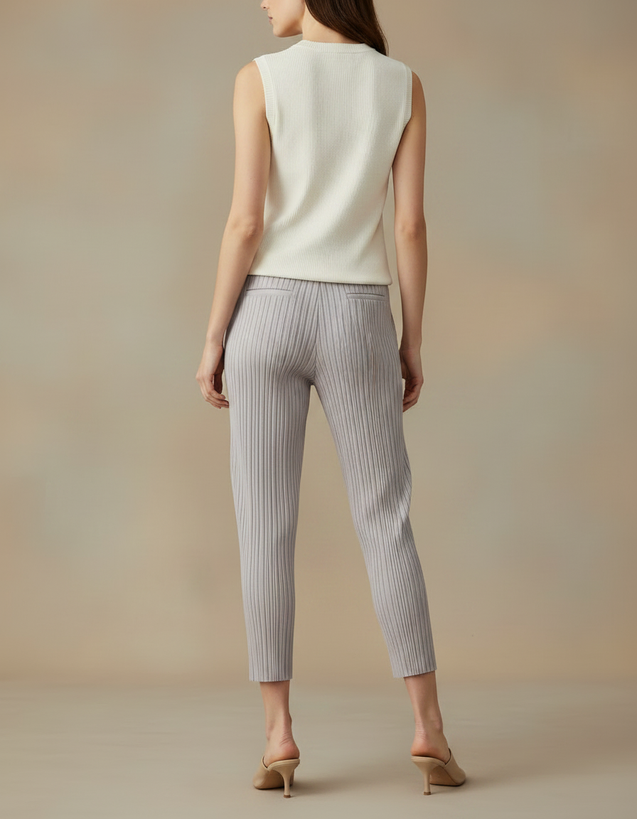 Pantalon À Pince Plissé Gris Confortable Cheville Décontracté - Maille - vue 2