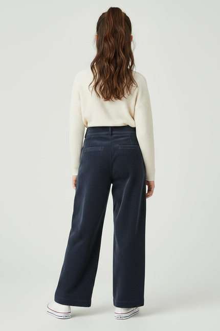 Pantalon À Pince Bleu Marine Côtelé Ample Décontracté - Cordé - vue 2