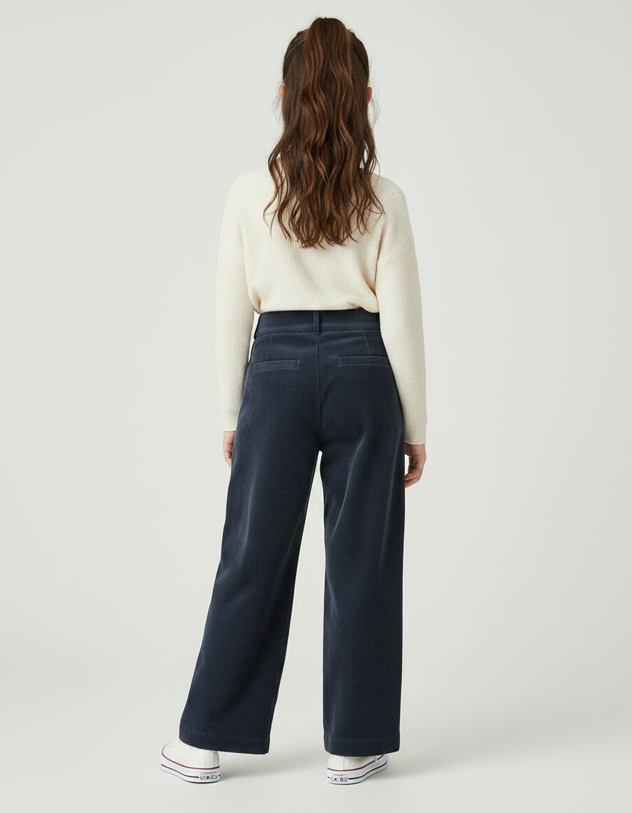 Pantalon À Pince Bleu Marine Côtelé Ample Décontracté - Cordé - vue 2