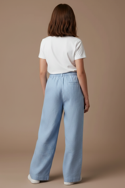 Pantalon À Pince Bleu Ciel Ample Lin Enfant - vue 2
