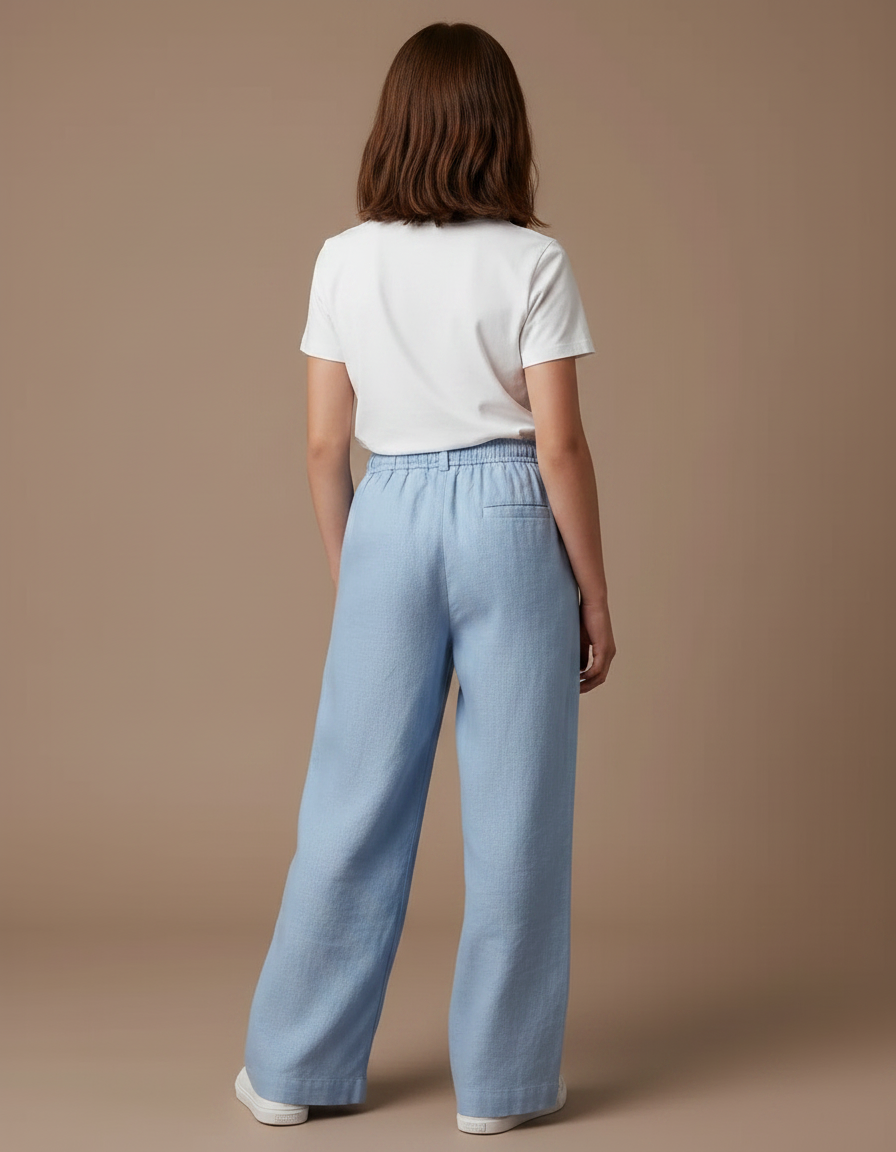 Pantalon À Pince Bleu Ciel Ample Lin Enfant - vue 2