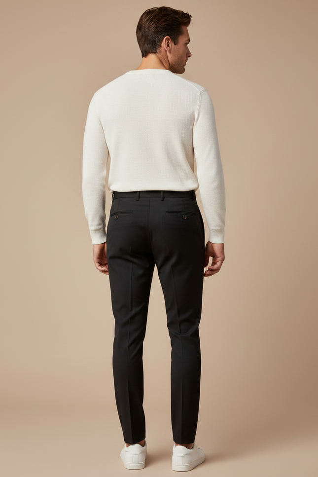 Pantalon À Pince Noir Slim Plissé Homme Élégant - Gabardine - vue 2