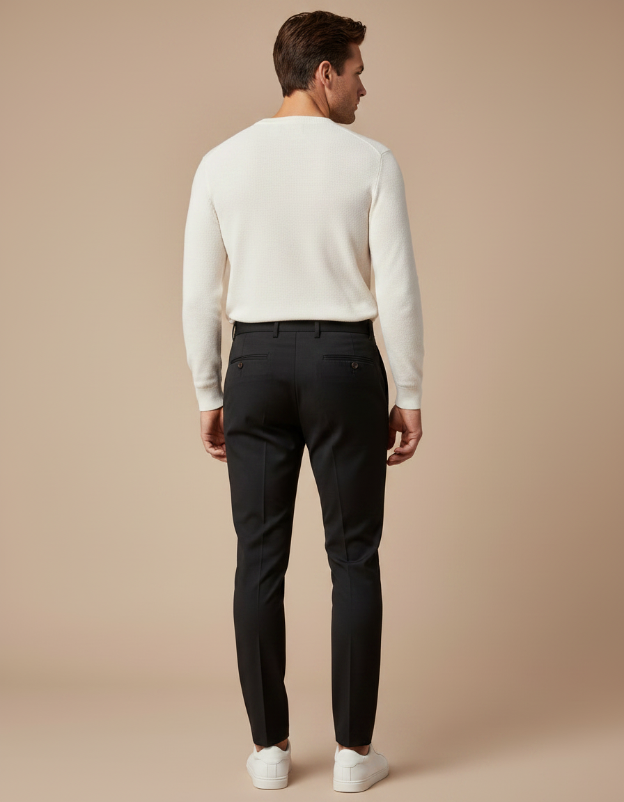 Pantalon À Pince Noir Slim Plissé Homme Élégant - Gabardine - vue 2