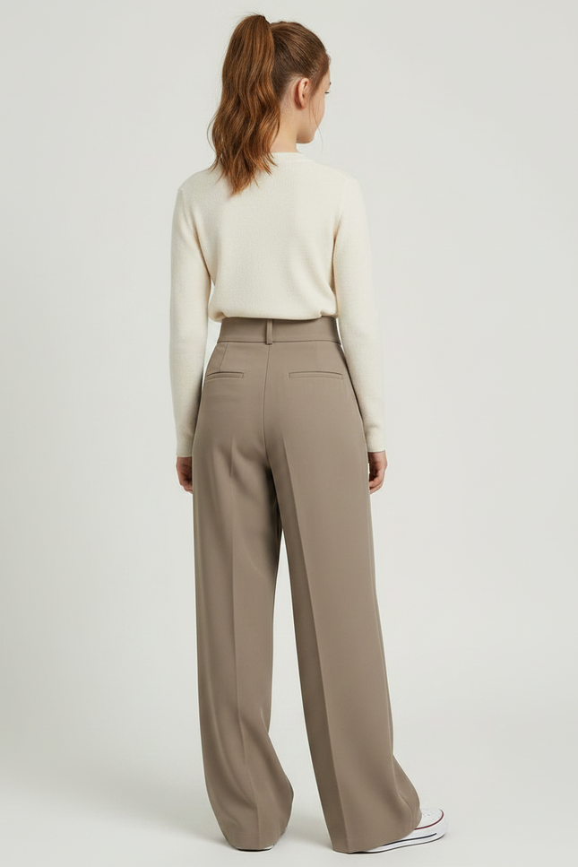 Pantalon À Pince Kaki Ample Plissé Décontracté Fille - Polyester - vue 2