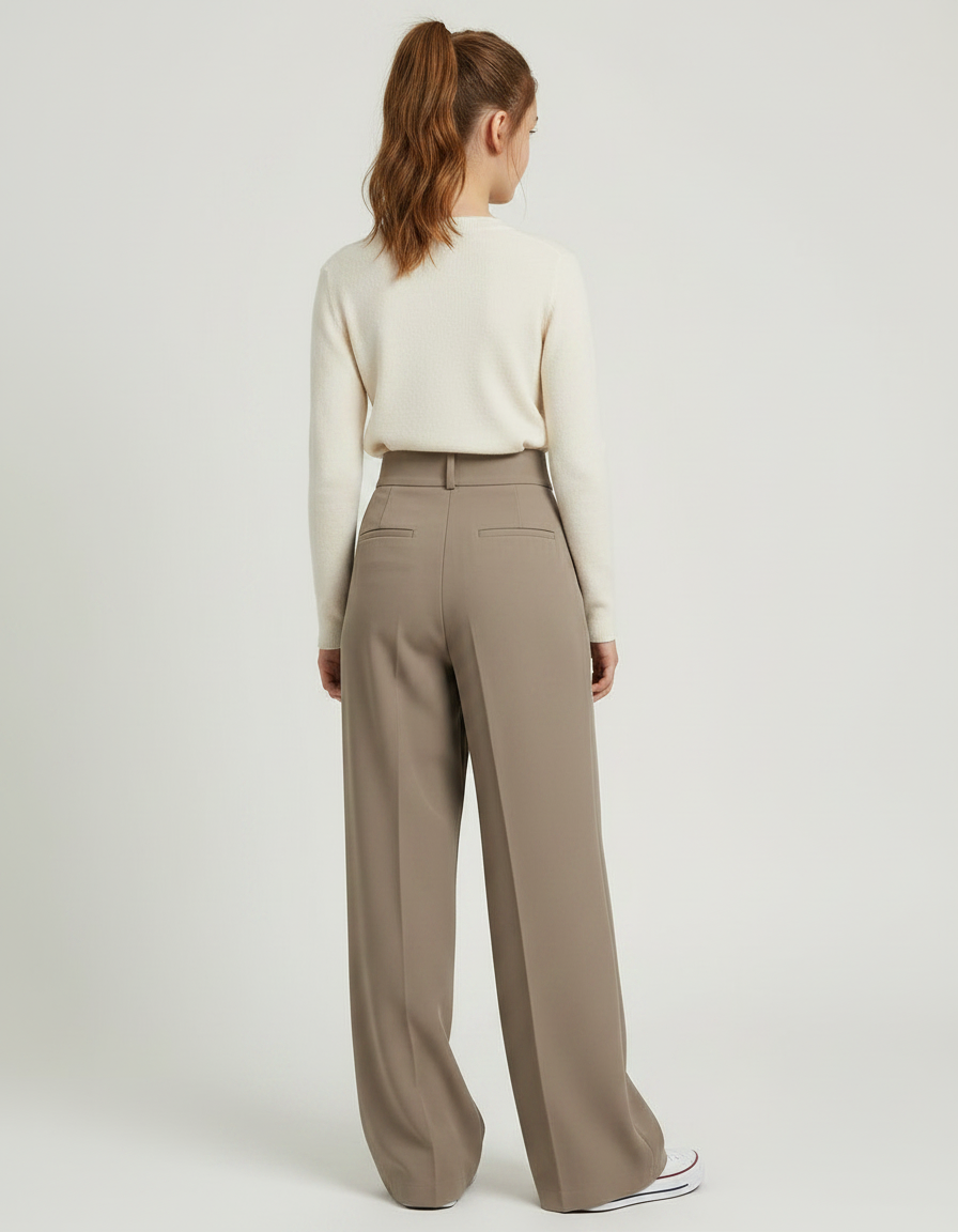 Pantalon À Pince Kaki Ample Plissé Décontracté Fille - Polyester - vue 2