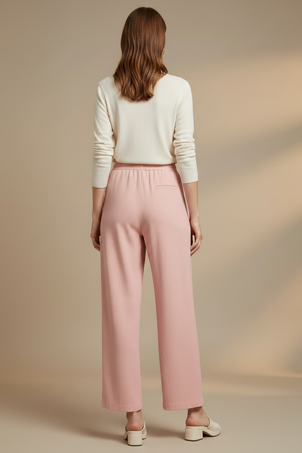 Pantalon À Pince Rose Fluide Cordon Décontracté Ample - Maille - vue 2