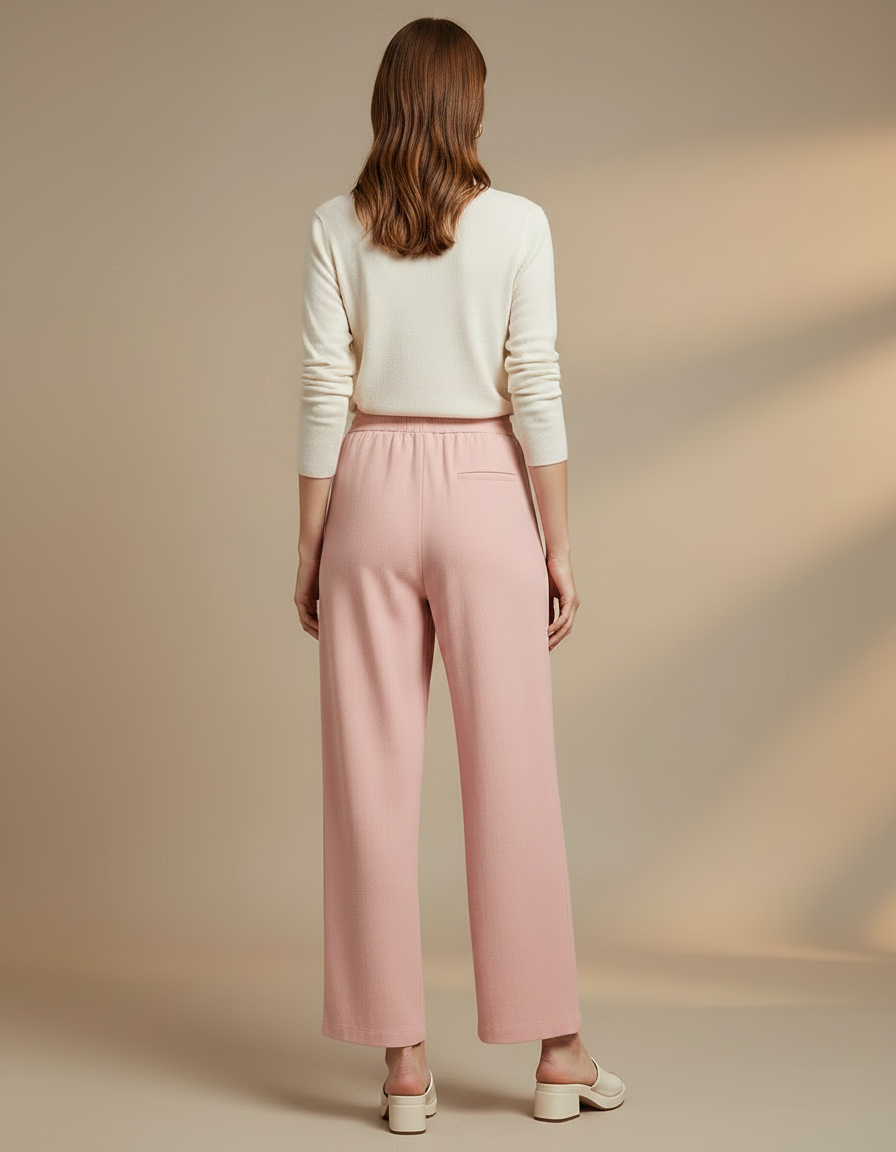 Pantalon À Pince Rose Fluide Cordon Décontracté Ample - Maille - vue 2
