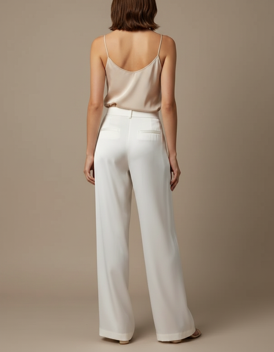 Pantalon À Pince Blanc Satiné Fluide Droit Élégant - vue 2