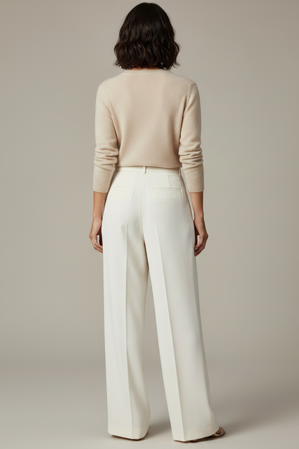 Pantalon À Pince Blanc Cassé Plissé Ample Élégant - Polyester - vue 2