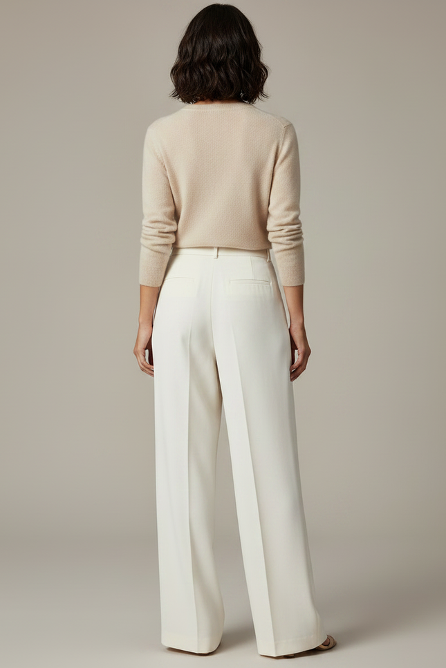 Pantalon À Pince Blanc Cassé Plissé Ample Élégant - Polyester - vue 2