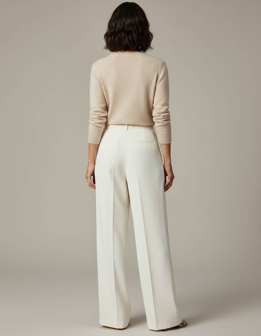 Pantalon À Pince Blanc Cassé Plissé Ample Élégant - Polyester - vue 2