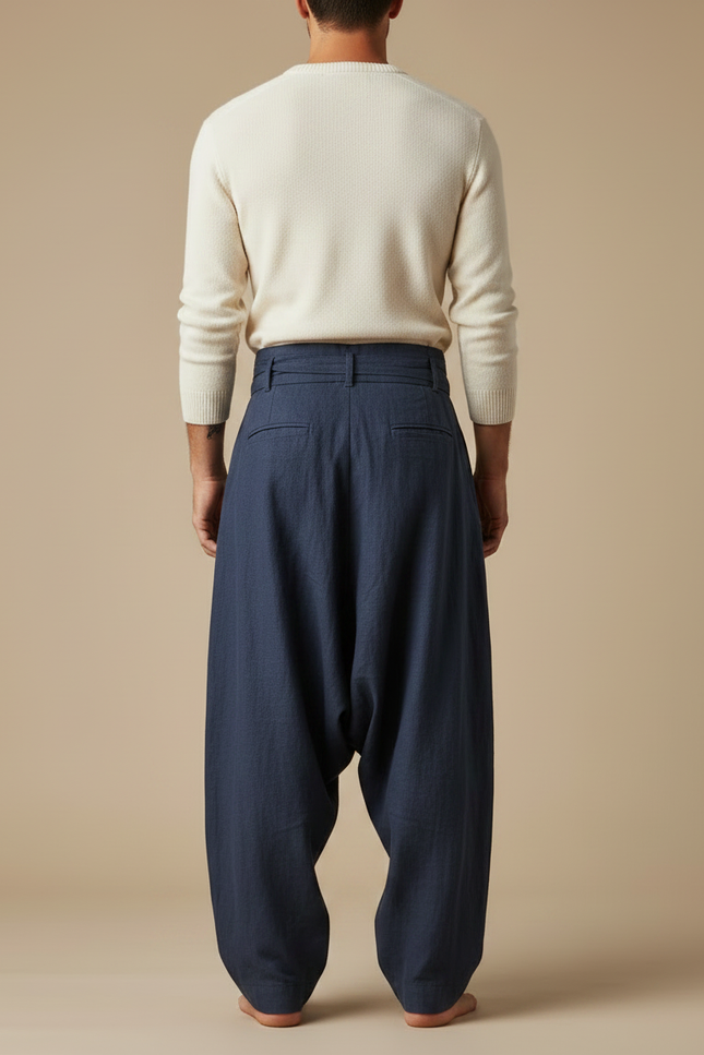 Pantalon À Pince Bleu Marine Ample Lin Décontracté Homme - vue 2