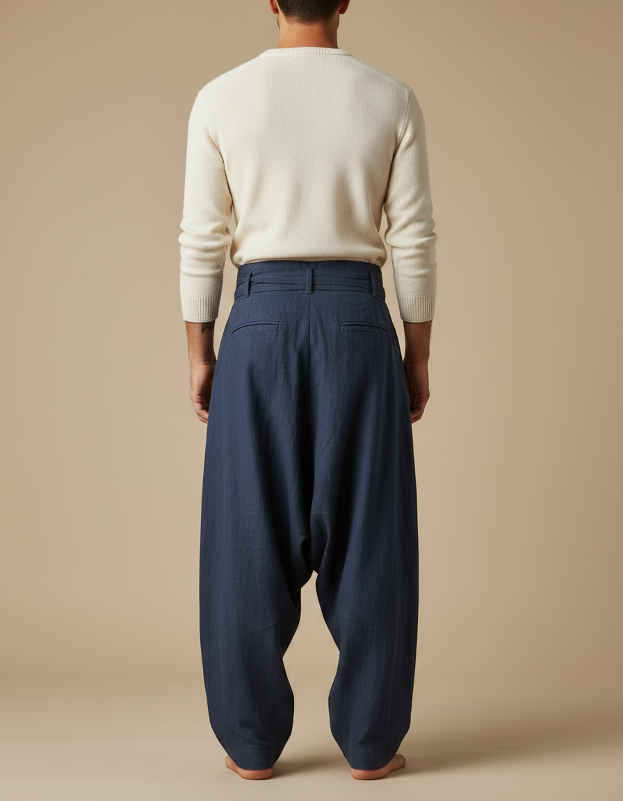 Pantalon À Pince Bleu Marine Ample Lin Décontracté Homme - vue 2