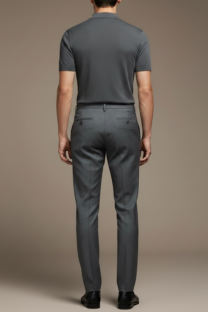 Pantalon À Pince Gris Foncé Droit Plissé Homme Formel - Gabardine - vue 2