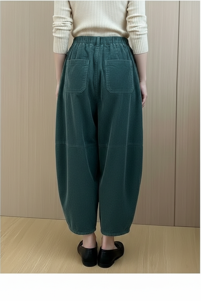 Pantalon À Pince Vert Côtelé Ample Décontracté Femme - Cordé - vue 2