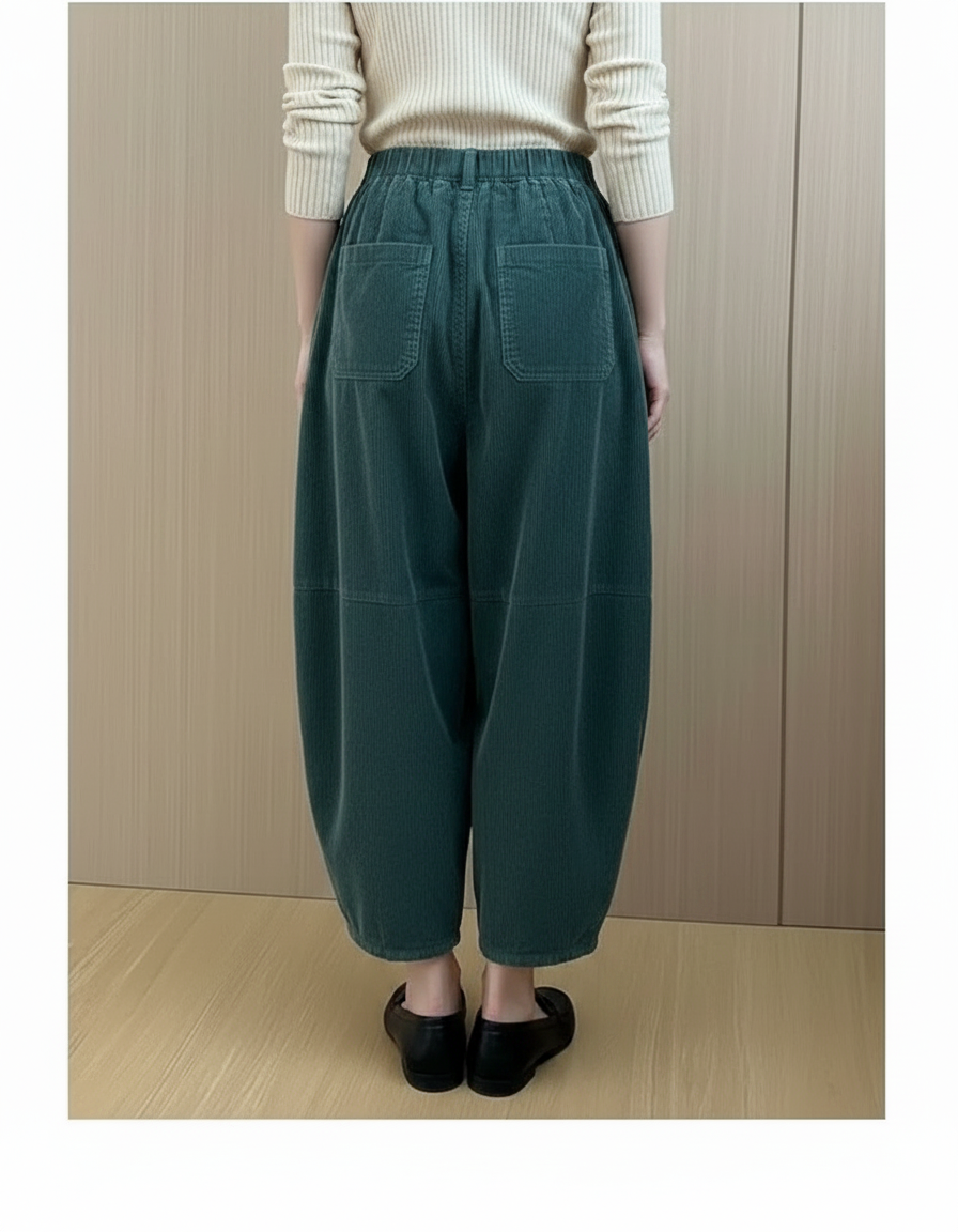 Pantalon À Pince Vert Côtelé Ample Décontracté Femme - Cordé - vue 2