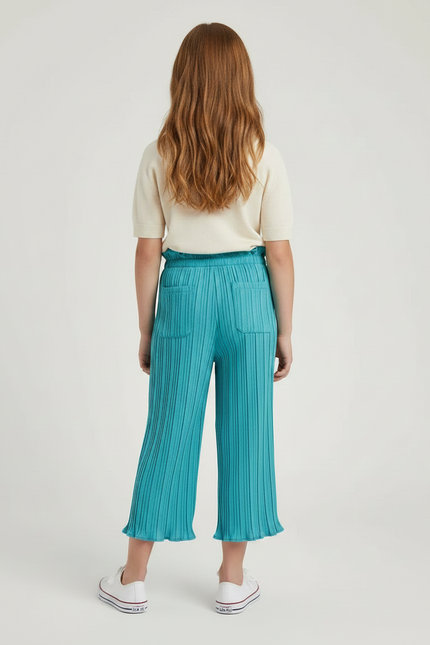 Pantalon À Pince Plissé Turquoise Fluide Décontracté Fille - Vert Polyester - vue 2