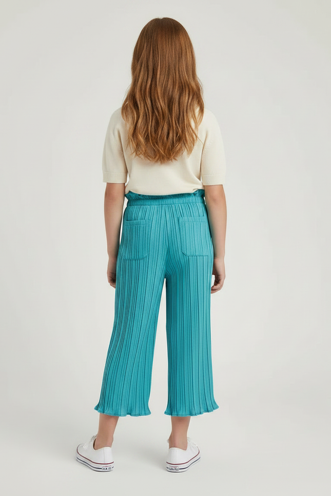 Pantalon À Pince Plissé Turquoise Fluide Décontracté Fille - Vert Polyester - vue 2