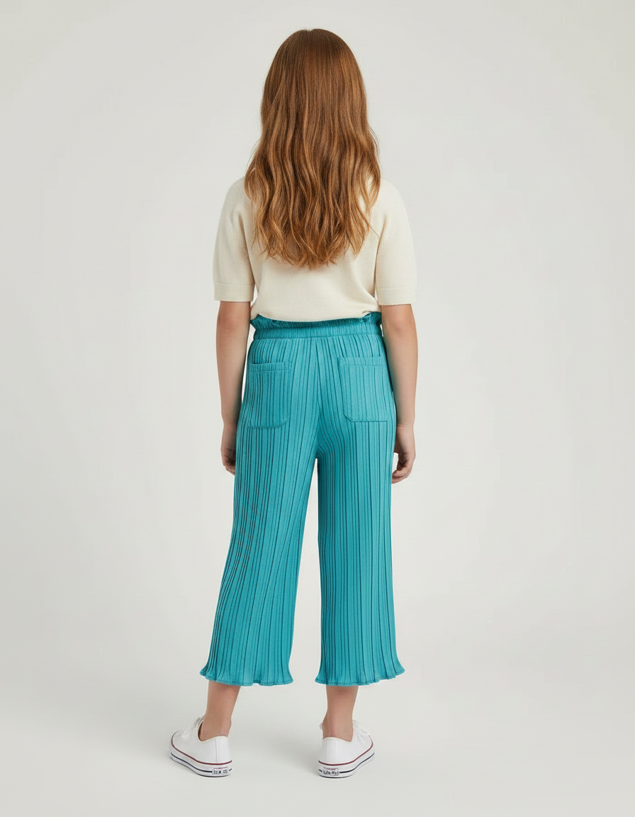 Pantalon À Pince Plissé Turquoise Fluide Décontracté Fille - Vert Polyester - vue 2
