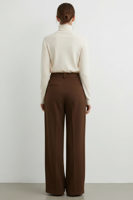 Pantalon À Pince Marron Ample Plissé Décontracté Élégant - Laine - vue 2