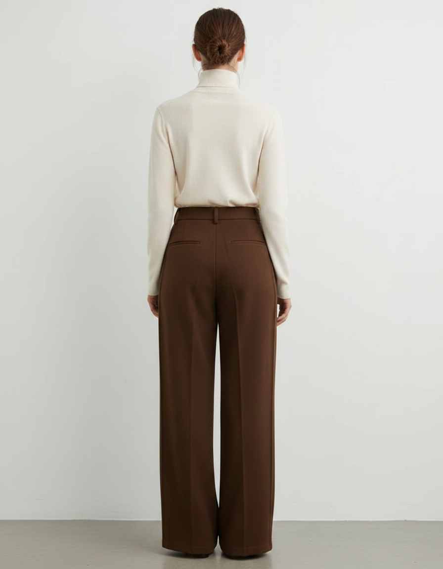 Pantalon À Pince Marron Ample Plissé Décontracté Élégant - Laine - vue 2