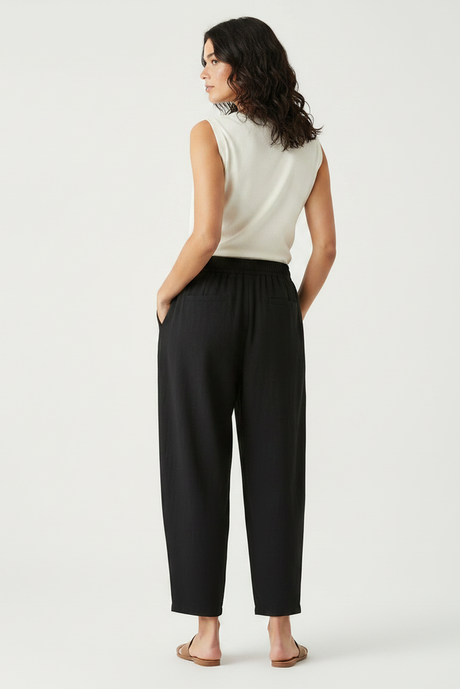 Pantalon À Pince Noir Ample Lin Décontracté Femme - vue 2