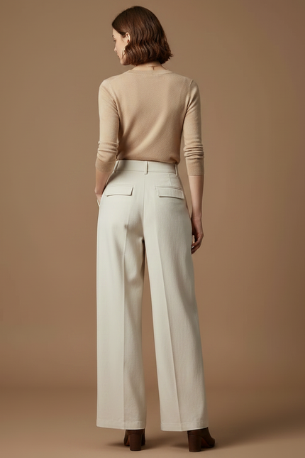 Pantalon À Pince Crème Plissé Ample Décontracté Femme - Beige Toile - vue 2