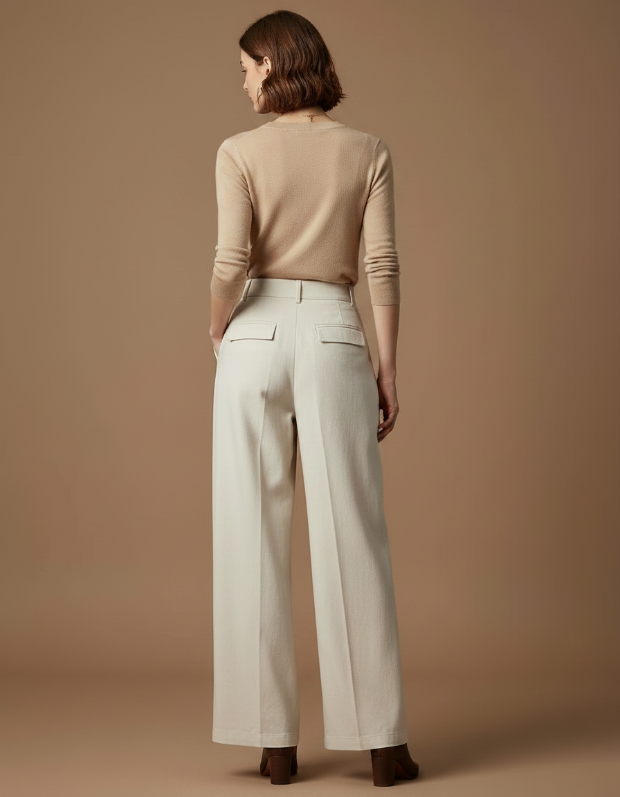 Pantalon À Pince Crème Plissé Ample Décontracté Femme - Beige Toile - vue 2
