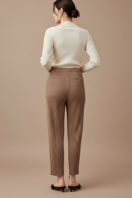 Pantalon À Pince Plissé Marron Fluide Décontracté Femme - Polyester - vue 2