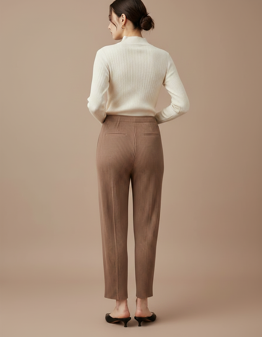 Pantalon À Pince Plissé Marron Fluide Décontracté Femme - Polyester - vue 2