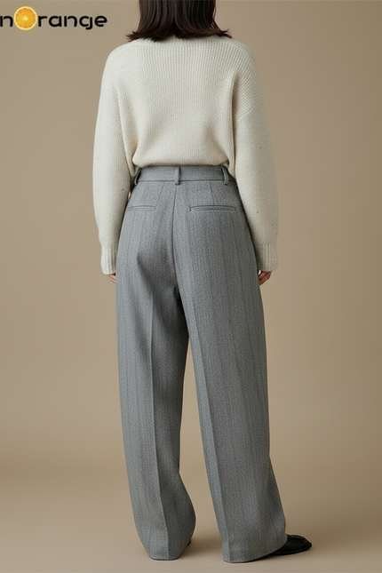 Pantalon À Pince Gris Laine Plissé Large Rétro - vue 2