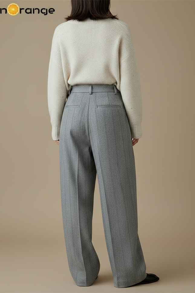Pantalon À Pince Gris Laine Plissé Large Rétro - vue 2