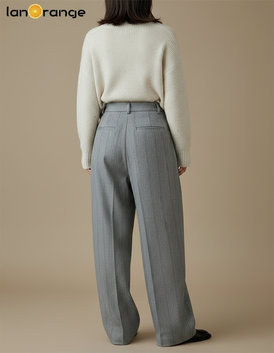 Pantalon À Pince Gris Laine Plissé Large Rétro - vue 2
