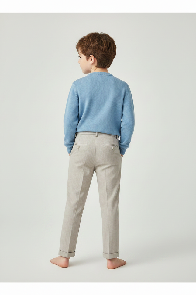 Pantalon À Pince Gris Clair Plissé Droit Garçon Élégant - Gabardine - vue 2