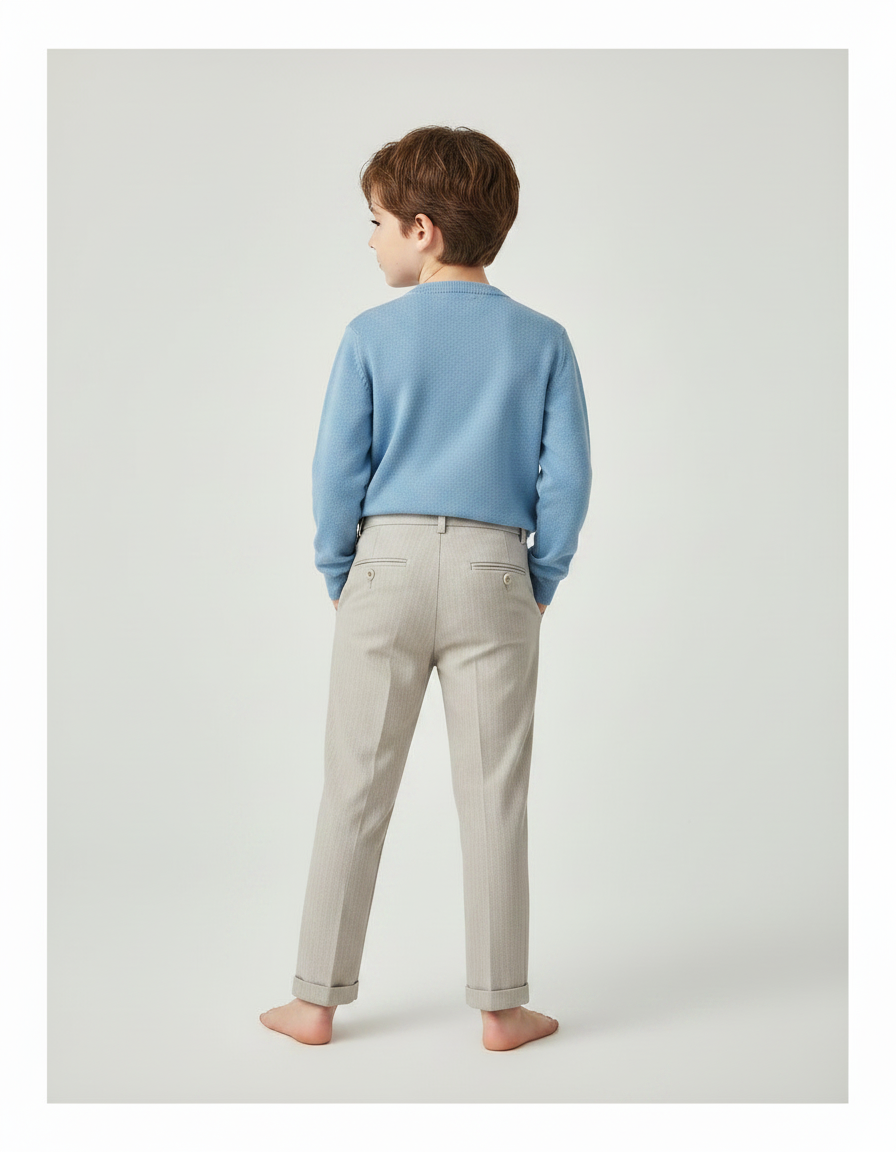 Pantalon À Pince Gris Clair Plissé Droit Garçon Élégant - Gabardine - vue 2