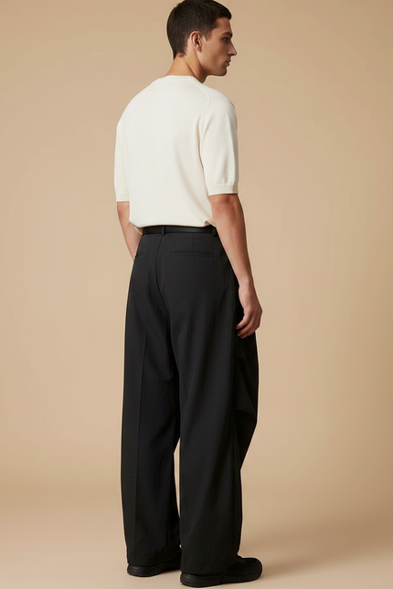 Pantalon À Pince Noir Ample Plissé Décontracté Nylon - Polyester - vue 2