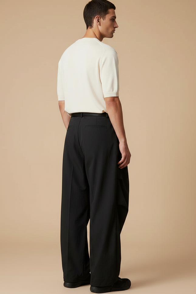 Pantalon À Pince Noir Ample Plissé Décontracté Nylon - Polyester - vue 2