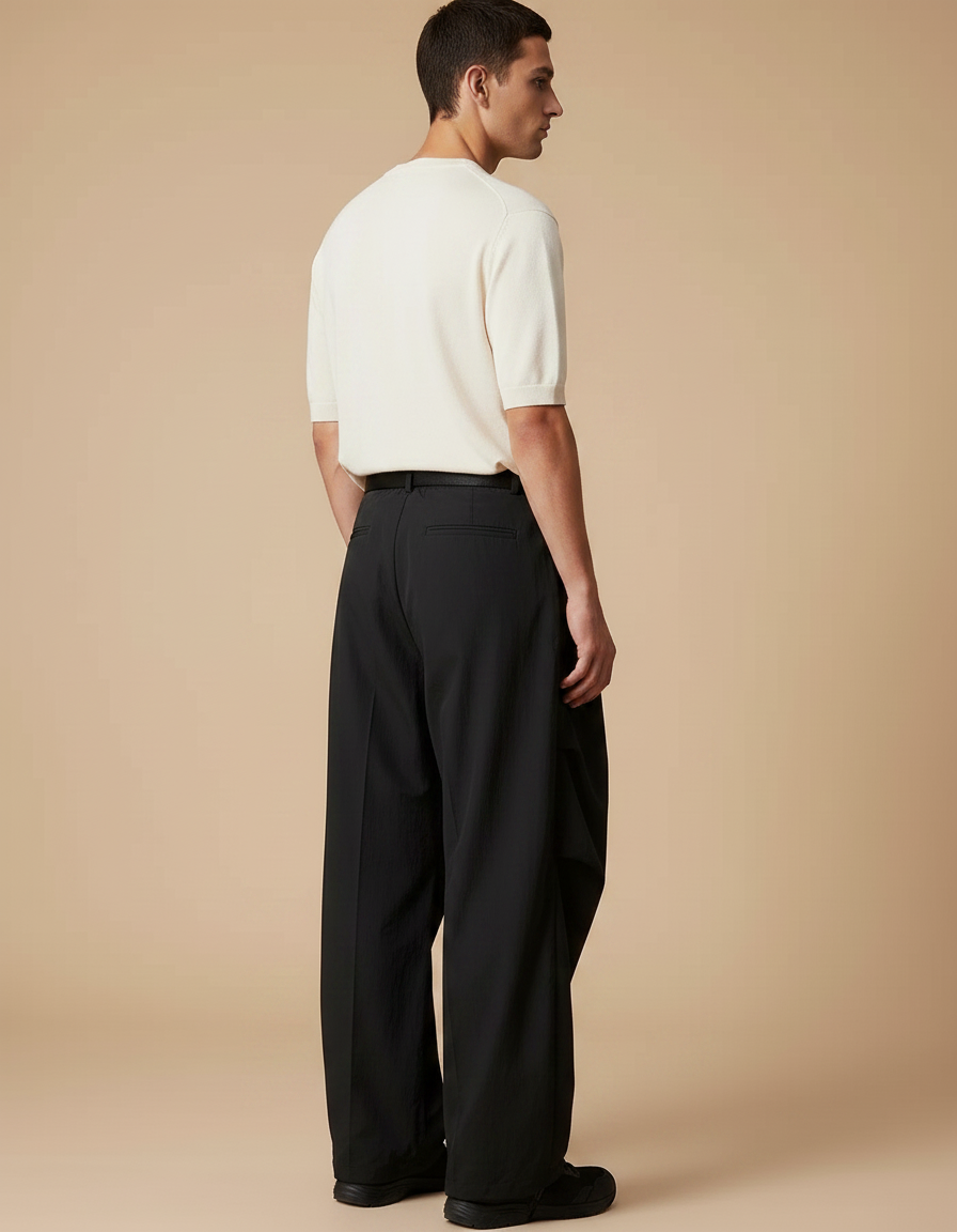 Pantalon À Pince Noir Ample Plissé Décontracté Nylon - Polyester - vue 2