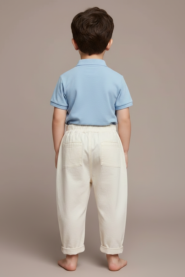 Pantalon À Pince Écru Ample Coton Enfant Décontracté - Beige - vue 2
