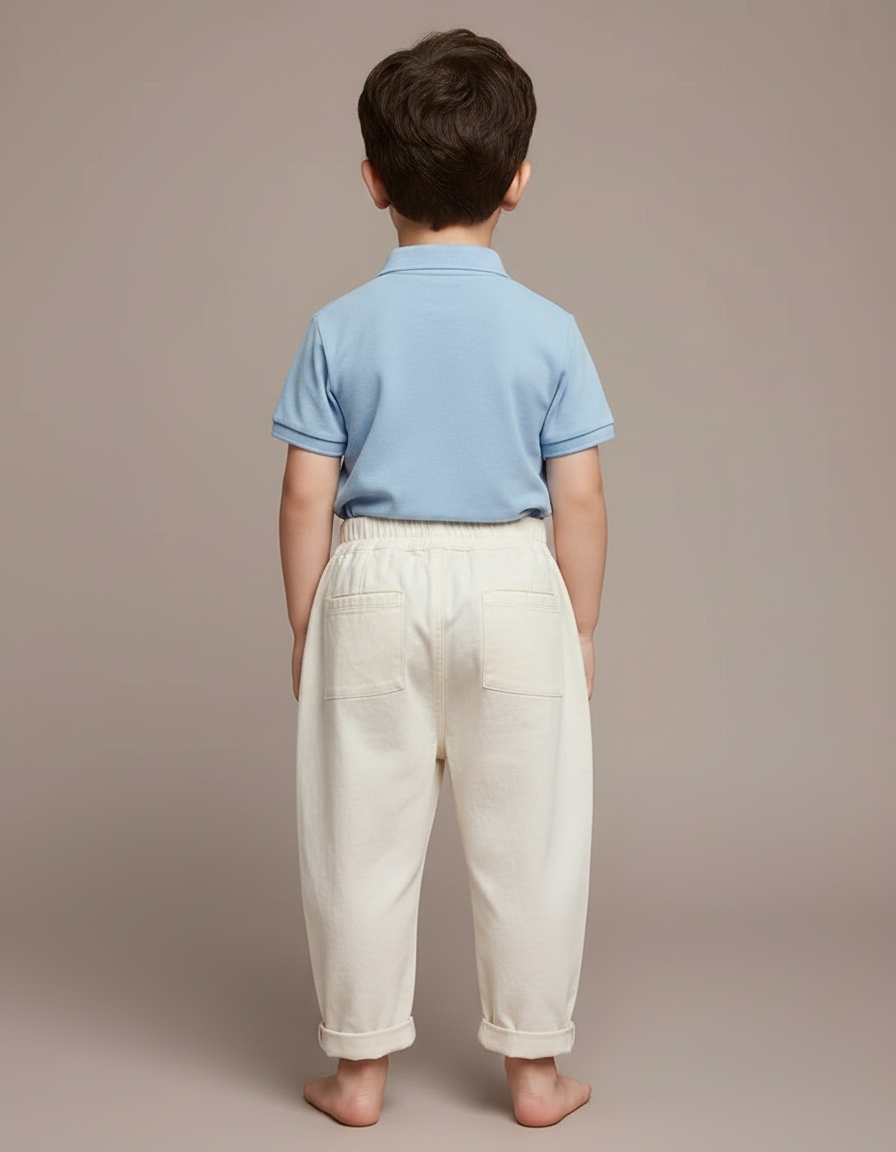Pantalon À Pince Écru Ample Coton Enfant Décontracté - Beige - vue 2