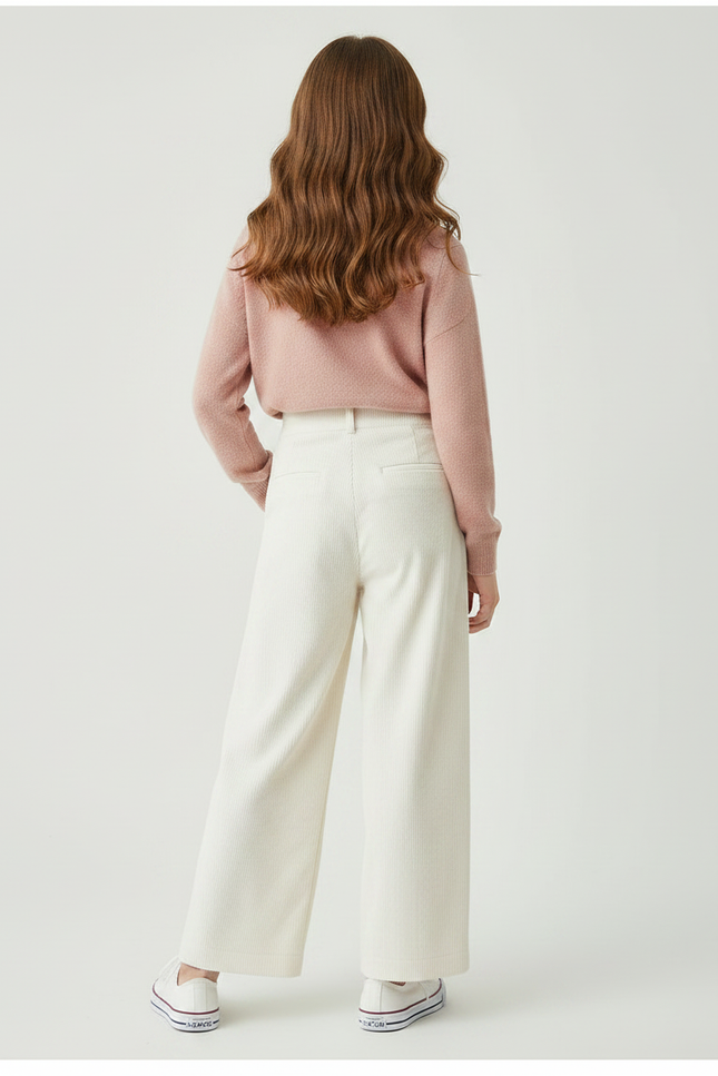 Pantalon À Pince Crème Côtelé Ample Décontracté Fluide - Beige Cordé - vue 2