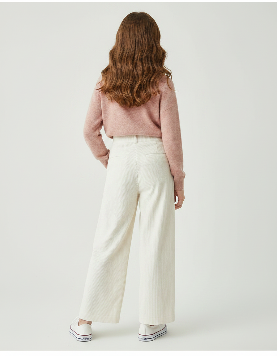 Pantalon À Pince Crème Côtelé Ample Décontracté Fluide - Beige Cordé - vue 2