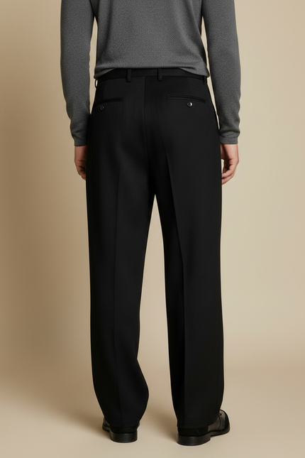 Pantalon À Double Pince Homme - Noir Laine - vue 2