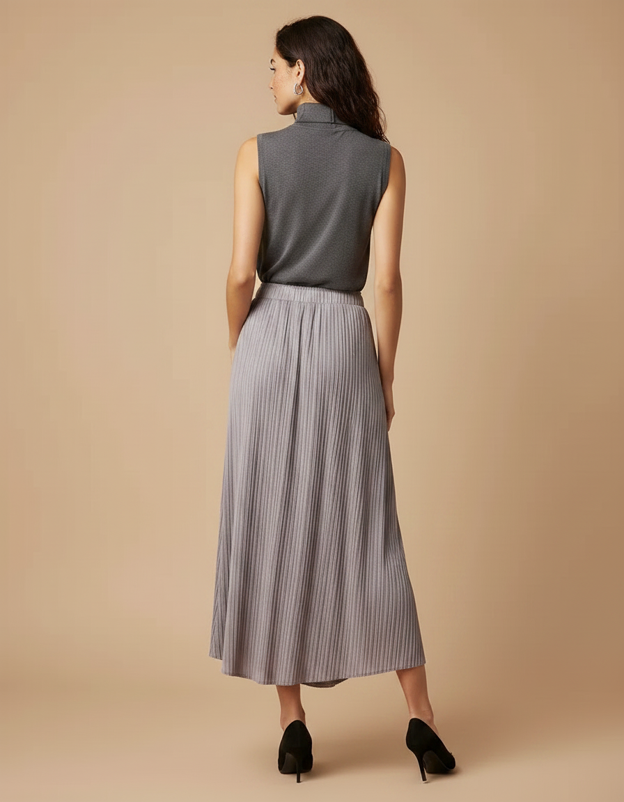 Pantalon À Pince Plissé Ample Fluide Gris Femme - Polyester - vue 2